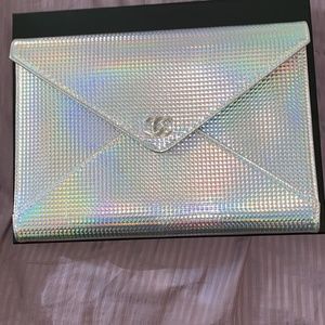 REAL Chanel Silver Holographic Envelope Clutch